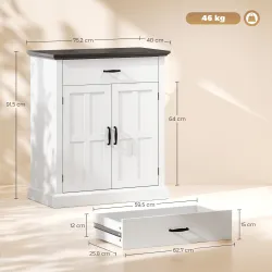 Aparador para Salón Rústico con 2 Puertas 1 Cajón Estante Ajustable para Comedor Entrada Blanco 75,2x40x91,5 cm - Ogal.Es
