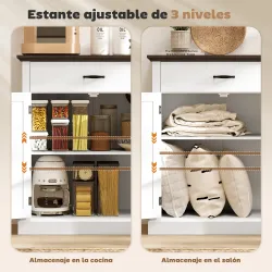 Aparador para Salón Rústico con 2 Puertas 1 Cajón Estante Ajustable para Comedor Entrada Blanco 75,2x40x91,5 cm - Ogal.Es