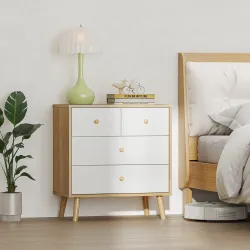 Cómoda de 4 Cajones con Acabado Elegante y Gran Capacidad de Almacenaje 60x35x65 cm Roble y Blanco - Ogal.Es