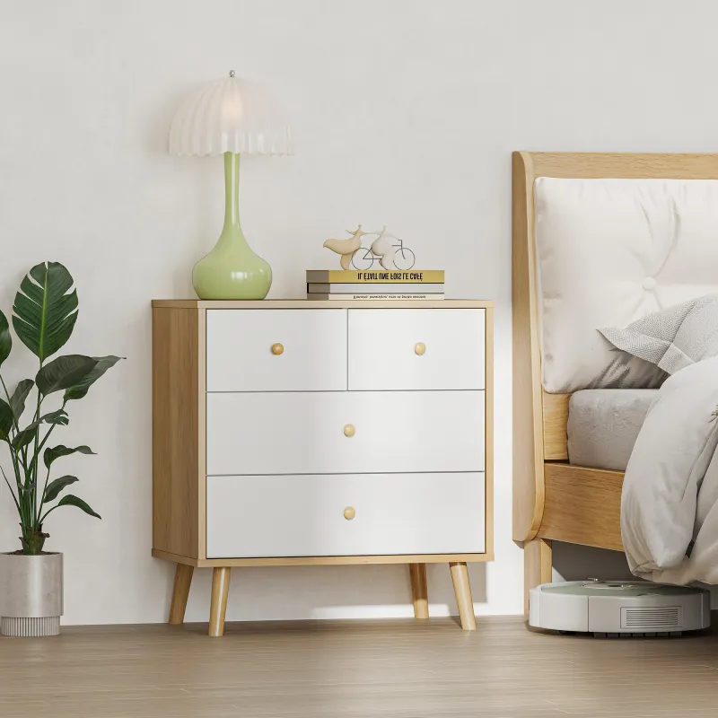 Cómoda de 4 Cajones con Acabado Elegante y Gran Capacidad de Almacenaje 60x35x65 cm Roble y Blanco - Ogal.Es