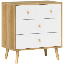 Cómoda de 4 Cajones con Acabado Elegante y Gran Capacidad de Almacenaje 60x35x65 cm Roble y Blanco - Ogal.Es