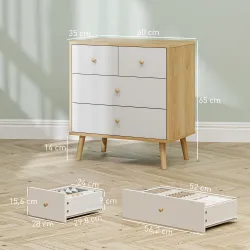 Cómoda de 4 Cajones con Acabado Elegante y Gran Capacidad de Almacenaje 60x35x65 cm Roble y Blanco - Ogal.Es