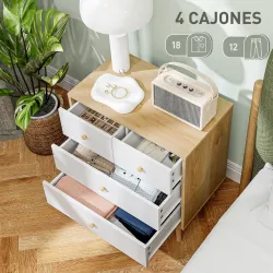 Cómoda de 4 Cajones con Acabado Elegante y Gran Capacidad de Almacenaje 60x35x65 cm Roble y Blanco - Ogal.Es