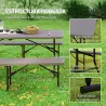 Conjunto de Camping Plegable de Mesa y Bancos Imitación Madera para Exterior 180x74x74 cm y 182x28x42 cm Marrón - Ogal.Es
