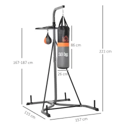 Saco de Boxeo Colgante con Bola de Velocidad Ajustable en Altura de 167-187 cm e Inflador 115x157x221 cm Negro ... - Ogal.Es