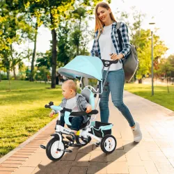 Triciclo Evolutivo para Niños de 1-5 Años con Toldo Plegable Mango Telescópico y Cinturón de Seguridad Verde Mint - Ogal.Es