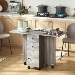 Mesa Plegable de Comedor con Ruedas Alas Abatibles 2 Cajones y Armario Hasta 6 Personas 120x60x76,5 cm Gris - Ogal.Es