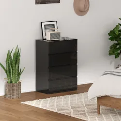 Cómoda con 4 Cajones Cajonera de Estilo Moderno para Dormitorio Entrada Salón 55x34x80 cm Negro - Ogal.Es