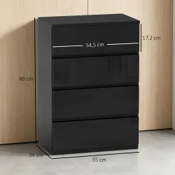 Cómoda con 4 Cajones Cajonera de Estilo Moderno para Dormitorio Entrada Salón 55x34x80 cm Negro - Ogal.Es