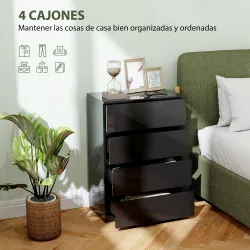 Cómoda con 4 Cajones Cajonera de Estilo Moderno para Dormitorio Entrada Salón 55x34x80 cm Negro - Ogal.Es