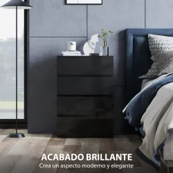 Cómoda con 4 Cajones Cajonera de Estilo Moderno para Dormitorio Entrada Salón 55x34x80 cm Negro - Ogal.Es