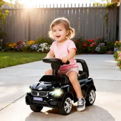 Coche Correpasillos para Niños de 18-36 Meses con Faros Música Bocina Volante Espacio de Almacenaje y Asa Negro - Ogal.Es