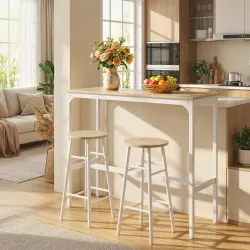 Mesa Alta de Cocina con Taburetes Marco de Acero Estilo Industrial Mesa Alta para Comedor Natural y Blanco - Ogal.Es