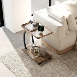 Mesa Auxiliar en Forma de C con Ruedas Bandeja Superior y Estante Inferior para Sofá o Cama 52x34x60 cm Marrón y... - Ogal.Es