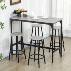 Set de Mesa de Bar y 4 Taburetes Estilo Industrial Marco de Metal para Cocina Salón Gris y Negro - Ogal.Es