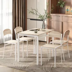 Juego de Mesa y 4 Sillas de Comedor Estilo Moderno Marco Metálico para Espacios Pequeños Blanco - Ogal.Es