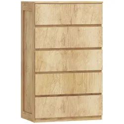 Cómoda 5 Cajones para Dormitorio Moderna Diseño sin Tiradores para Comedor Entrada 60x39x100 cm Madera Natural - Ogal.Es