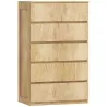 Cómoda 5 Cajones para Dormitorio Moderna Diseño sin Tiradores para Comedor Entrada 60x39x100 cm Madera Natural - Ogal.Es