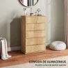 Cómoda 5 Cajones para Dormitorio Moderna Diseño sin Tiradores para Comedor Entrada 60x39x100 cm Madera Natural - Ogal.Es