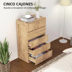 Cómoda 5 Cajones para Dormitorio Moderna Diseño sin Tiradores para Comedor Entrada 60x39x100 cm Madera Natural - Ogal.Es