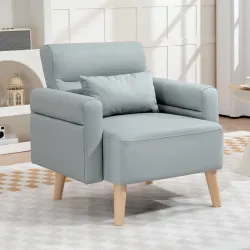 Sillón Tapizado en Cuero Sintético Respaldo con Costuras y Patas de Madera para Salón o Dormitorio 77x78x78 cm Gris - Ogal.Es