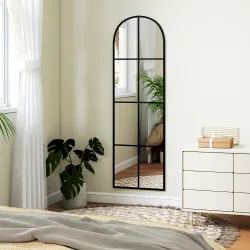 Espejo de Pared de Cuerpo Entero con Diseño Arqueado y Marco de Metal para Dormitorio o Recibidor 40x160 cm Negro - Ogal.Es