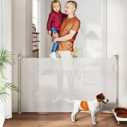 Barrera para Perros Retráctil 0-140 cm Barrera de Seguridad con Interruptor de Cierr para Puertas y Escaleras Bl... - Ogal.Es