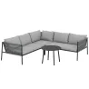 Conjunto Jardín Exterior de Ratán con 2 Sofás de 2 Plazas Sofá Esquina Mesa Redonda Cojines Terraza Gris Oscuro - Ogal.Es