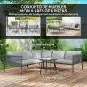 Conjunto Jardín Exterior de Ratán con 2 Sofás de 2 Plazas Sofá Esquina Mesa Redonda Cojines Terraza Gris Oscuro - Ogal.Es