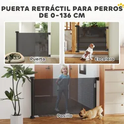 Barrera de Seguridad para Perros Retráctil con Interruptor de Cierre para Puertas Escaleras Pasillos 142x10x87 c... - Ogal.Es