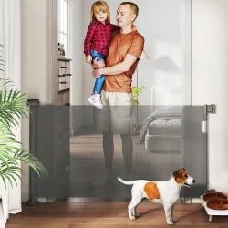 Barrera de Seguridad para Perros Retráctil con Interruptor de Cierre para Puertas Escaleras Pasillos 142x10x87 c... - Ogal.Es