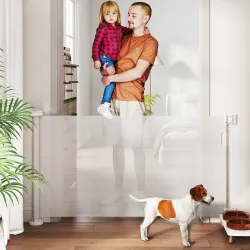 Barrera de Seguridad para Perros Retráctil con Interruptor de Cierre para Puertas Escaleras Pasillos 142x10x87 c... - Ogal.Es