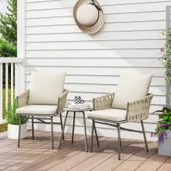 Conjunto de Muebles de Jardín de Ratán Sintético con 2 Sillas con Cojines Extraíbles y Mesa con Tablero de Metal... - Ogal.Es