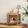 Jaula para Perros Mesa Auxiliar Moderna con 2 Puertas Soporte Giratorio con 2 Tazones 80x60x68 cm Roble - Ogal.Es