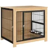Jaula para Perros Mesa Auxiliar Moderna con 2 Puertas Soporte Giratorio con 2 Tazones 80x60x68 cm Roble - Ogal.Es