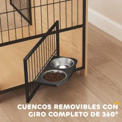 Jaula para Perros Mesa Auxiliar Moderna con 2 Puertas Soporte Giratorio con 2 Tazones 80x60x68 cm Roble - Ogal.Es