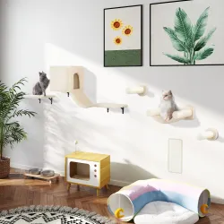 Juego de Escalada para Gatos de Pared de 6 Piezas con Condominio Plataforma Hamaca Escaleras y Tabla de Rascar B... - Ogal.Es