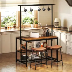 Estantería de Cocina con Puertos USB Tomas de Corriente y Almacenaje con Baldas Ganchos y Encimera Amplia 116x70... - Ogal.Es