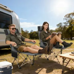 Conjunto de 2 Sillas Plegables Camping con Reposapiés Desmontable Reposacabezas Portavasos y Bolsa 125x48x90 cm ... - Ogal.Es