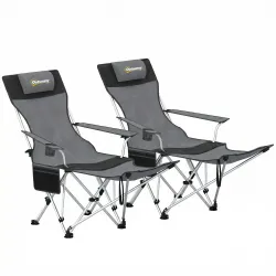 Conjunto de 2 Sillas Plegables Camping con Reposapiés Desmontable Reposacabezas Portavasos y Bolsa 125x48x90 cm ... - Ogal.Es