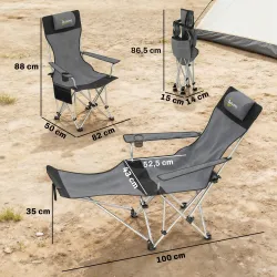 Conjunto de 2 Sillas Plegables Camping con Reposapiés Desmontable Reposacabezas Portavasos y Bolsa 125x48x90 cm ... - Ogal.Es