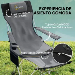 Conjunto de 2 Sillas Plegables Camping con Reposapiés Desmontable Reposacabezas Portavasos y Bolsa 125x48x90 cm ... - Ogal.Es