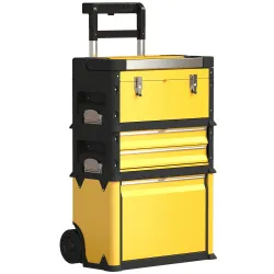 Caja de Herramientas con Ruedas Apilable Carro de Herramientas de Acero con Bandeja Mango Telescópico Amarillo y... - Ogal.Es