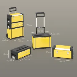 Caja de Herramientas con Ruedas Apilable Carro de Herramientas de Acero con Bandeja Mango Telescópico Amarillo y... - Ogal.Es