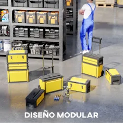 Caja de Herramientas con Ruedas Apilable Carro de Herramientas de Acero con Bandeja Mango Telescópico Amarillo y... - Ogal.Es