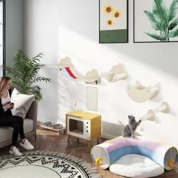 Juego de Escalada para Gatos de Pared de 6 Piezas con Hamacas Plataformas Tabla Rascador Escaleras y Estrellas B... - Ogal.Es