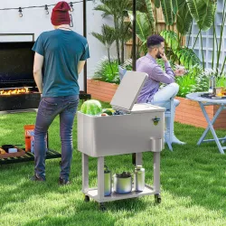 Carro Nevera con Ruedas Abrebotellas y Estante 56L para Patio Fiesta Terraza 67x35x80 cm Gris Claro - Ogal.Es