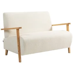 Sofá de 2 Plazas Tapizado en Borreguito 118 cm con Acolchado Grueso Reposabrazos y Patas de Madera Crema - Ogal.Es