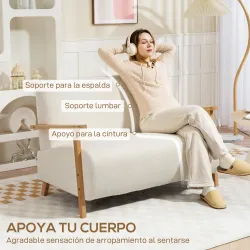Sofá de 2 Plazas Tapizado en Borreguito 118 cm con Acolchado Grueso Reposabrazos y Patas de Madera Crema - Ogal.Es