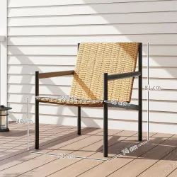 Silla de Ratán de Jardín para Exterior con Reposabrazos Estructura de Acero y Respaldo Inclinado 74x61x81 cm Nat... - Ogal.Es